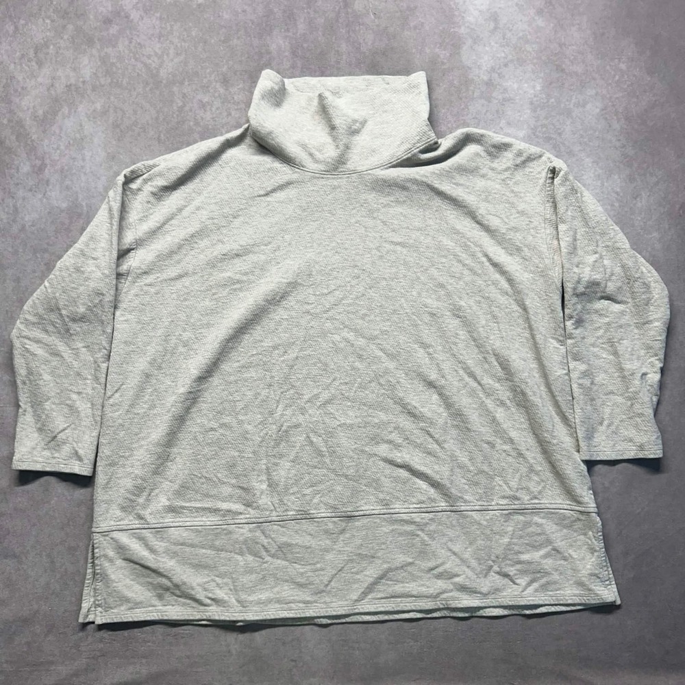 Pure Jill Funnel Neck Top 2X Heather Gray Cotton Blend 3/4 Sleeve Pullover